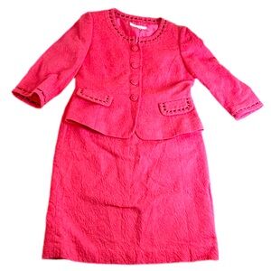 ADORABLE TAHARI Salmon Barbie Pink Cotton GIRLCORE GIRLBOSS SKIRT SUIT SZ8
